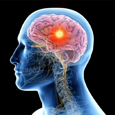 Illustration of human brain against dark background